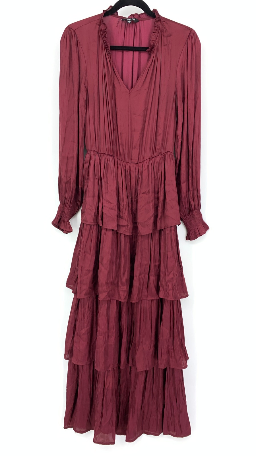 Strut & Bolt Dress Women's Size Small Tiered Maxi Maroon Long Sleeve